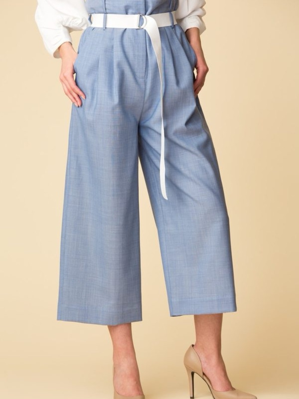 Tibi Wide Leg High Serge Pleated Paperback Belted Trousers in Black Size 6 - Picture 11 of 14